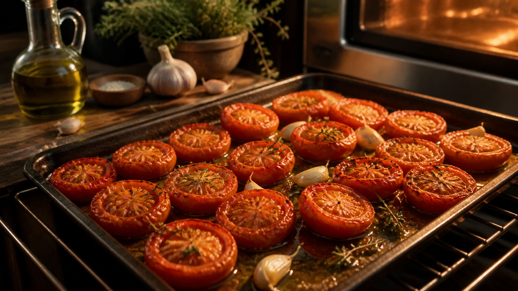tomaten langzaam roosteren zonder dat ze uitdrogen in een lichte keuken